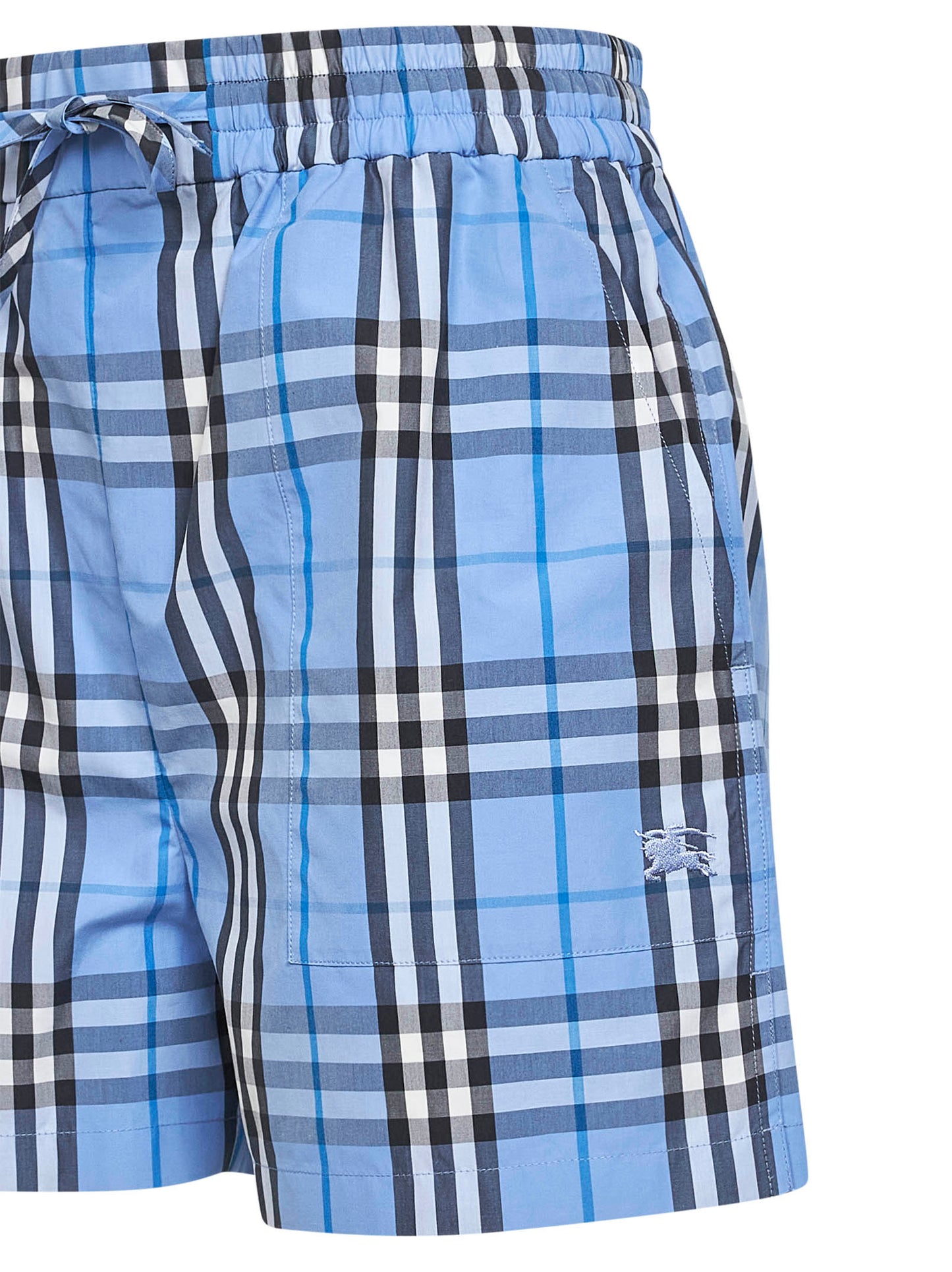 Shorts in cotone Check azzurro<BR/>