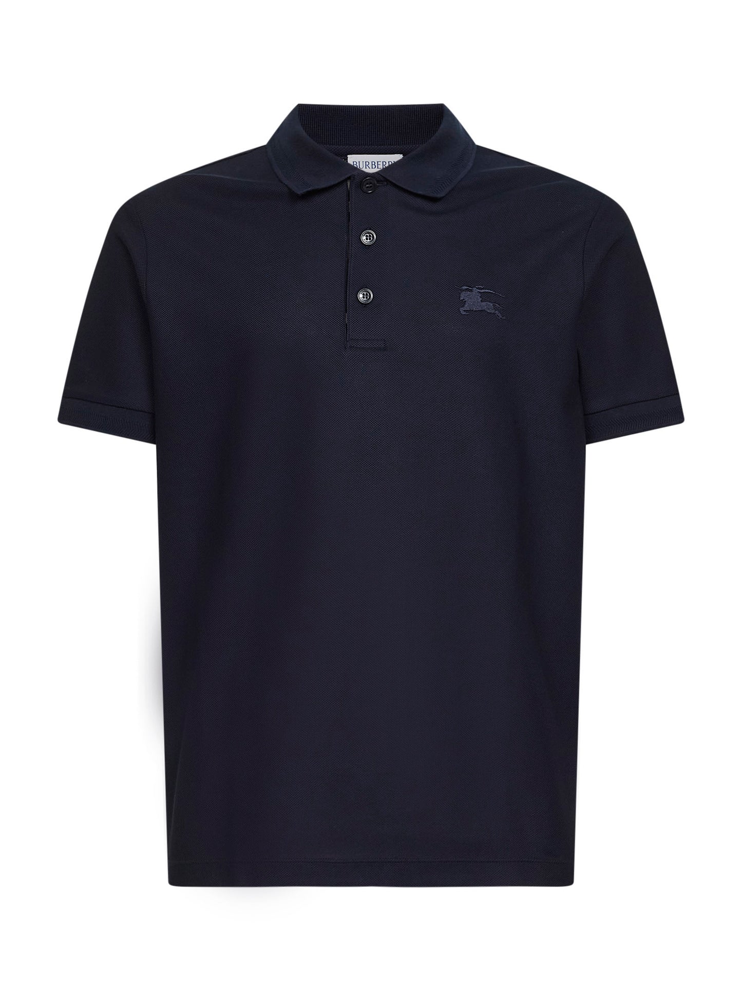Blue cotton pique polo shirt with embroidered Equestrian Knight Design