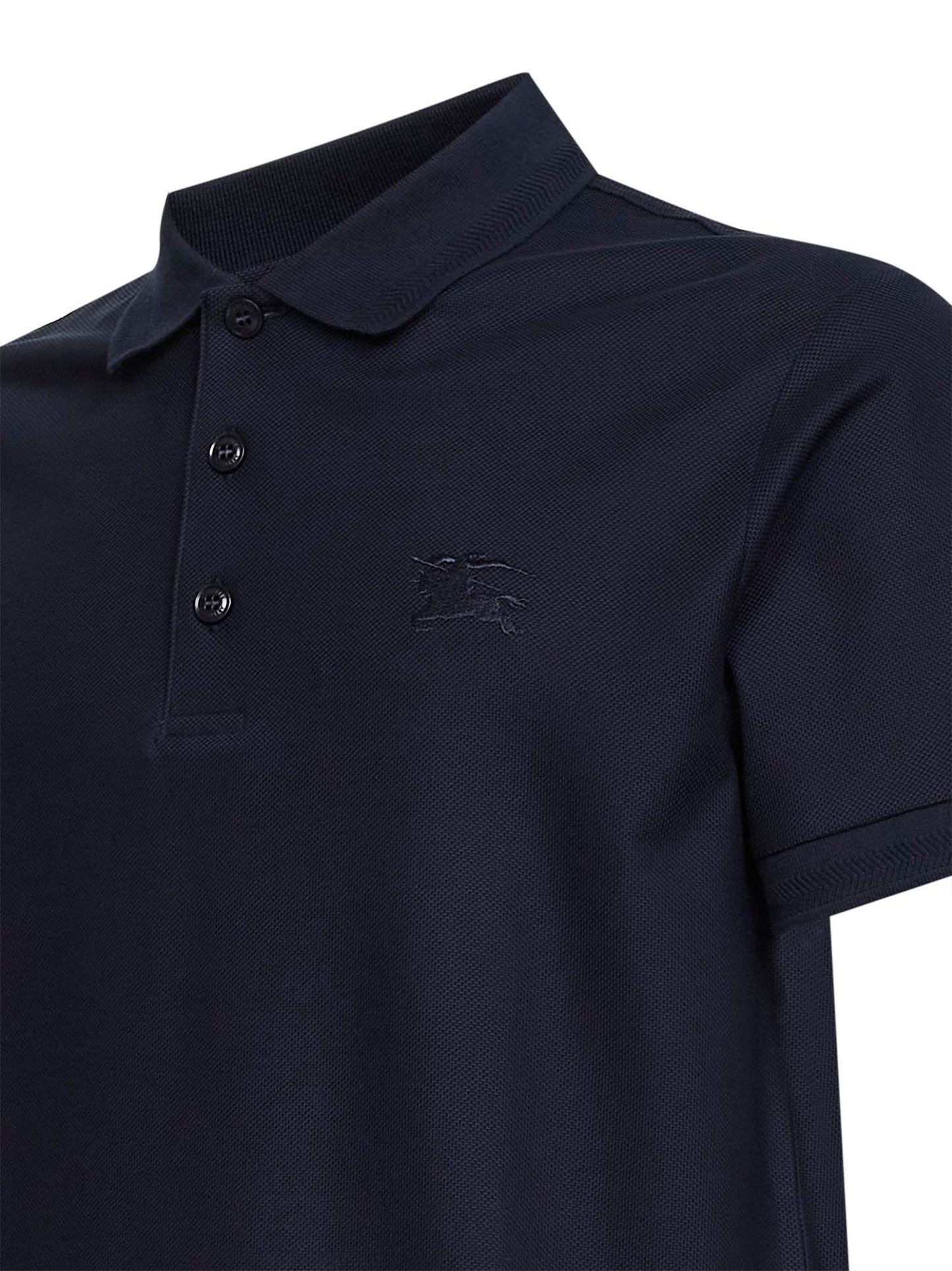 Blue cotton pique polo shirt with embroidered Equestrian Knight Design