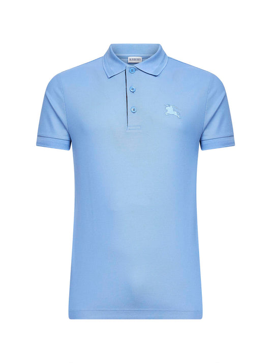 Light blue cotton piqué polo shirt with embroidery