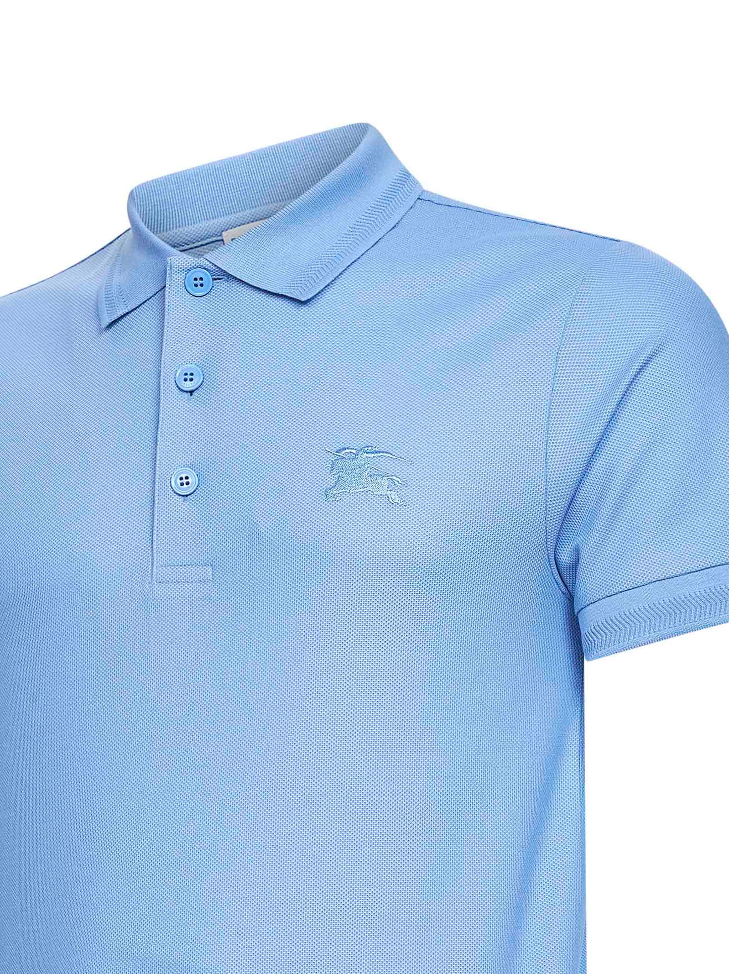 Polo in piqué di cotone azzurro con ricamo