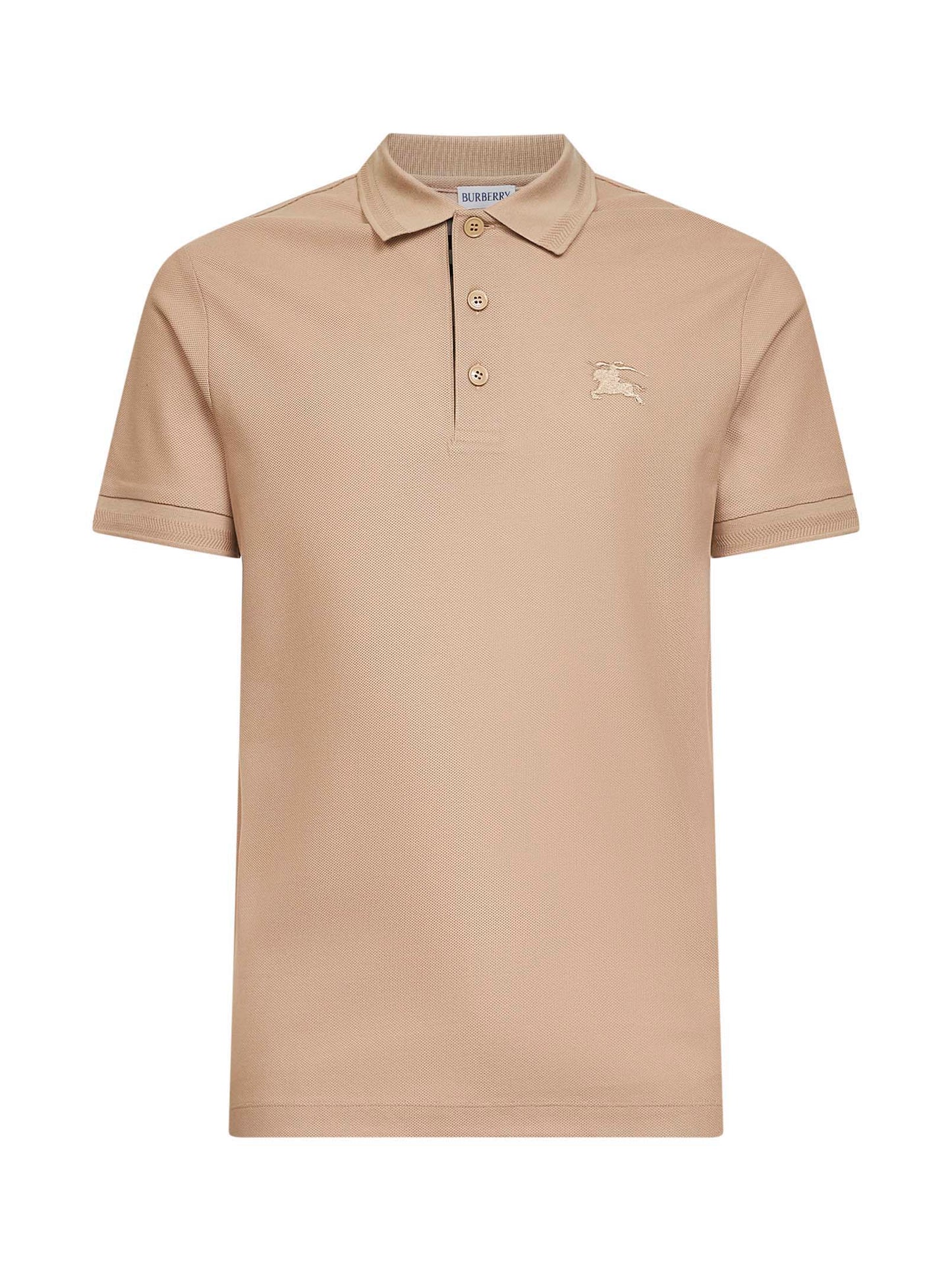 Polo in piquet di cotone beige con Equestrian Knight Design ricamato