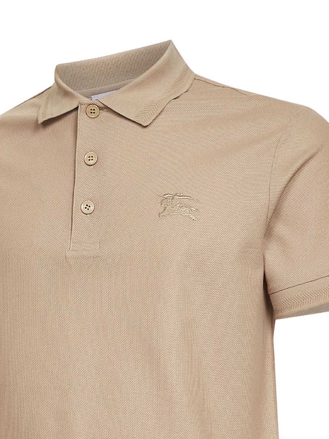 Polo in piquet di cotone beige con Equestrian Knight Design ricamato