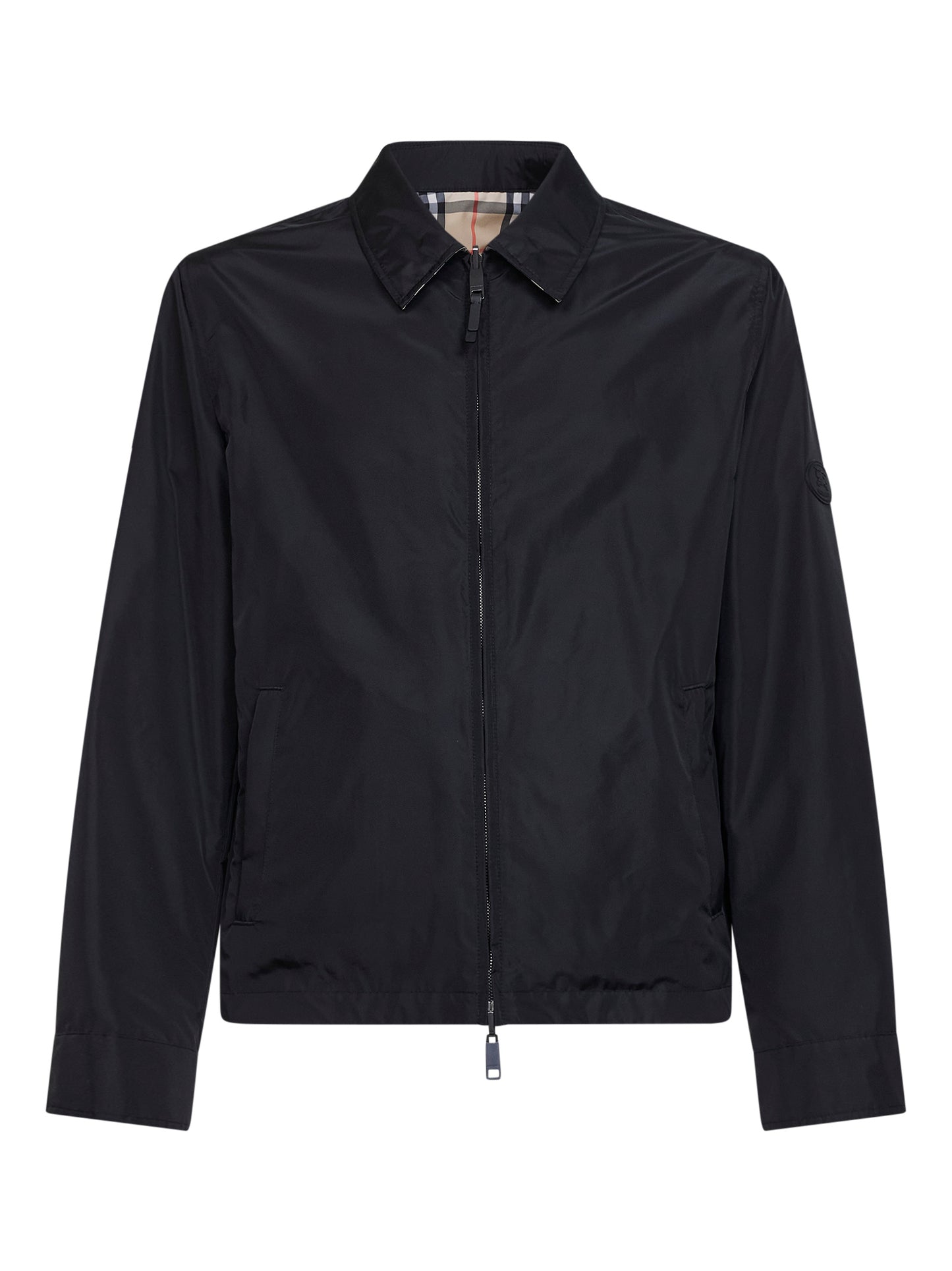 Black nylon and sand beige Check reversible jacket