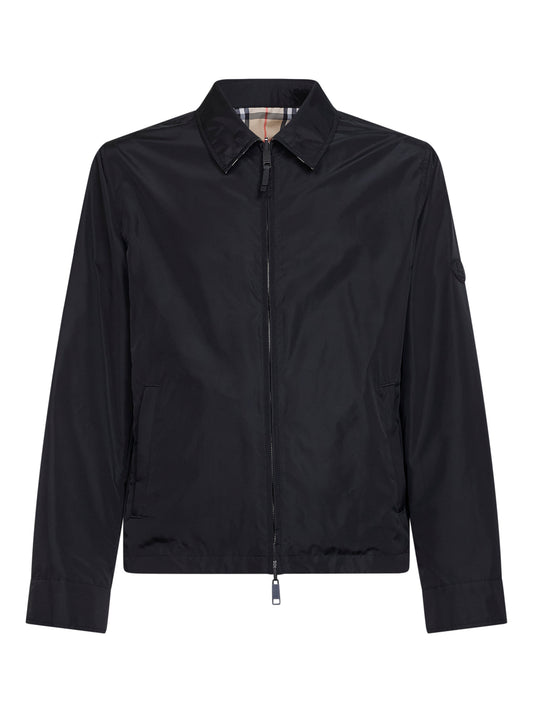 Black nylon and sand beige Check reversible jacket