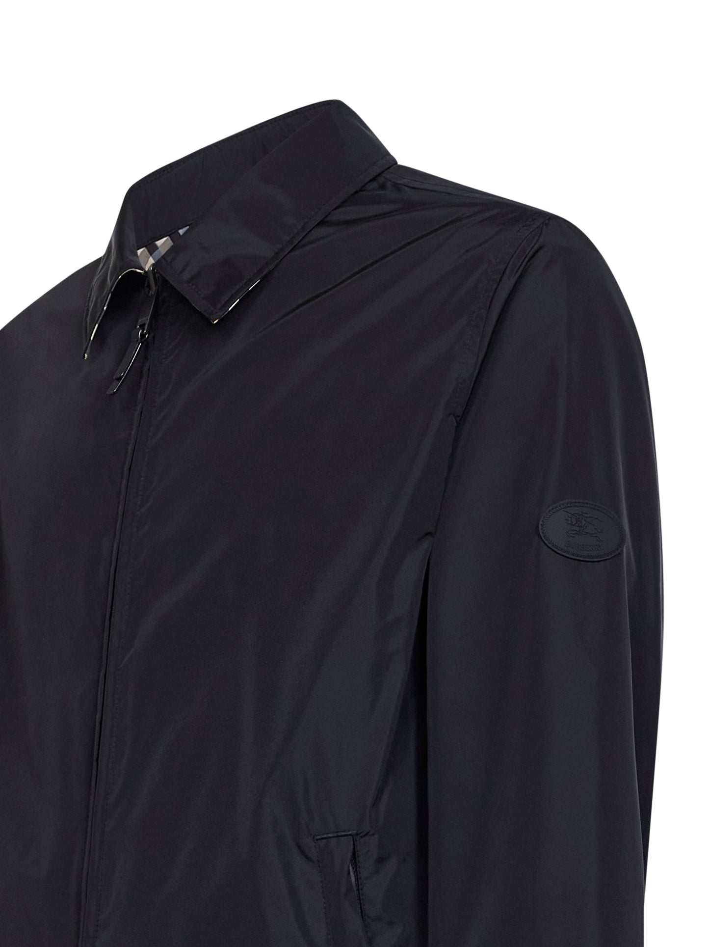 Black nylon and sand beige Check reversible jacket