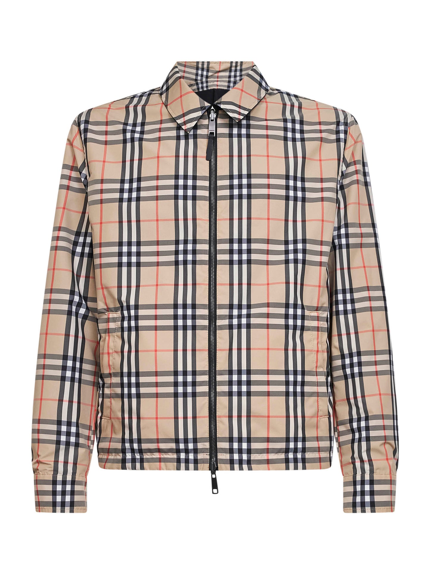 Black nylon and sand beige Check reversible jacket