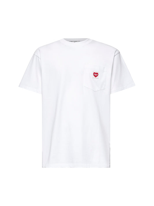 White cotton S/S Pocket Heart T-shirt