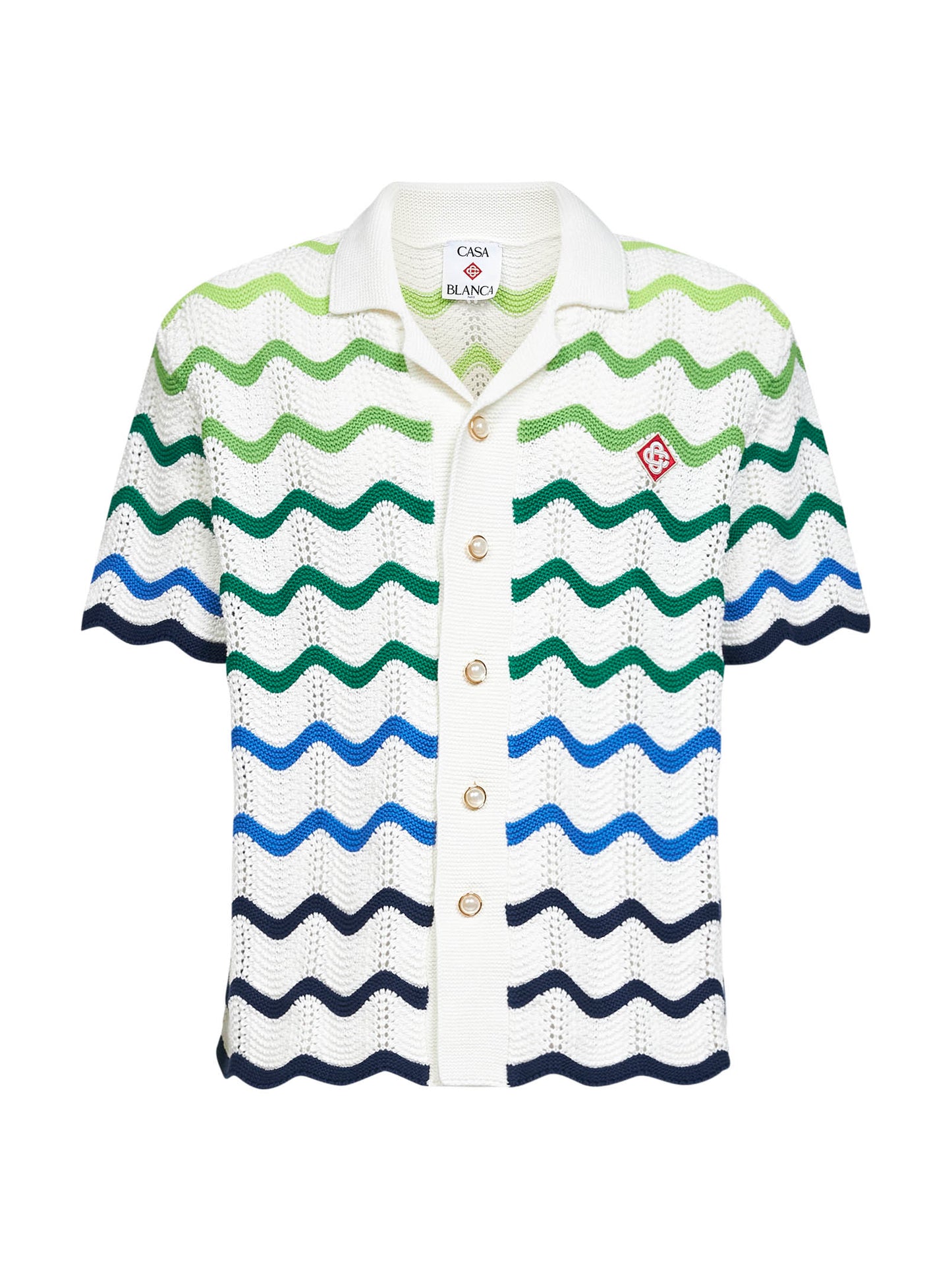 Green and white Wave crochet cotton shirt