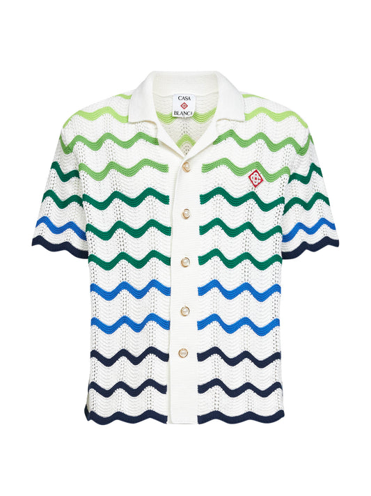 Green and white Wave crochet cotton shirt