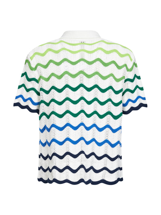 Green and white Wave crochet cotton shirt
