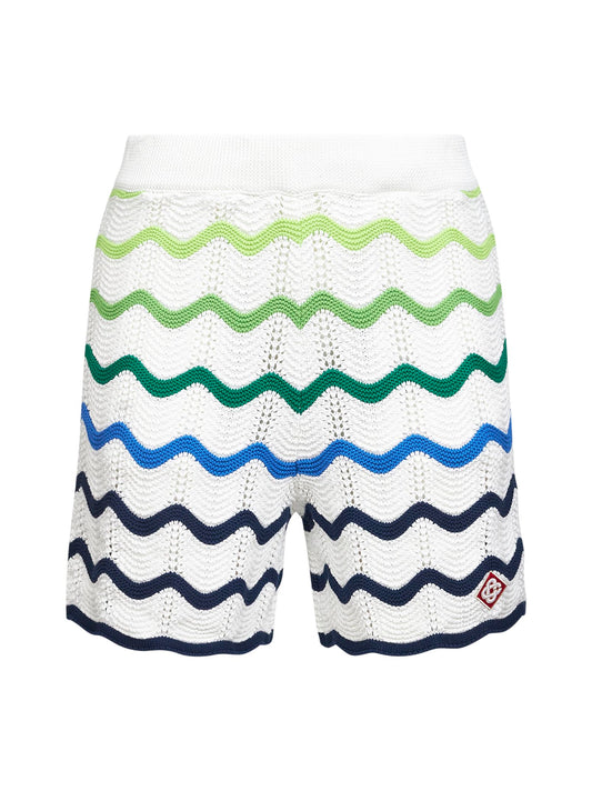 Green and white Wave crochet cotton shorts