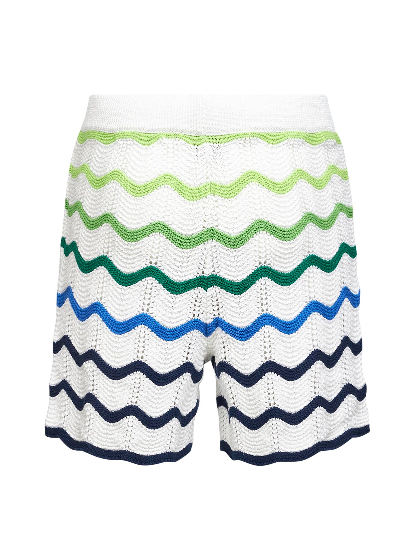Green and white Wave crochet cotton shorts
