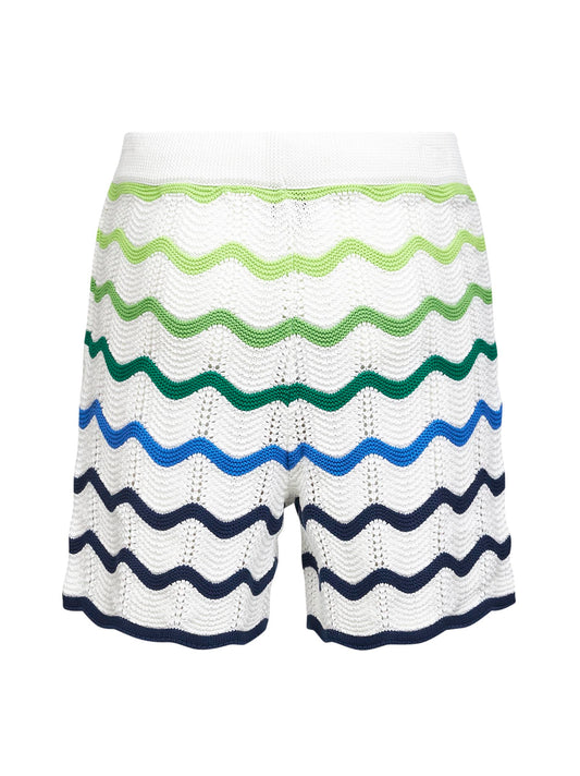 Green and white Wave crochet cotton shorts