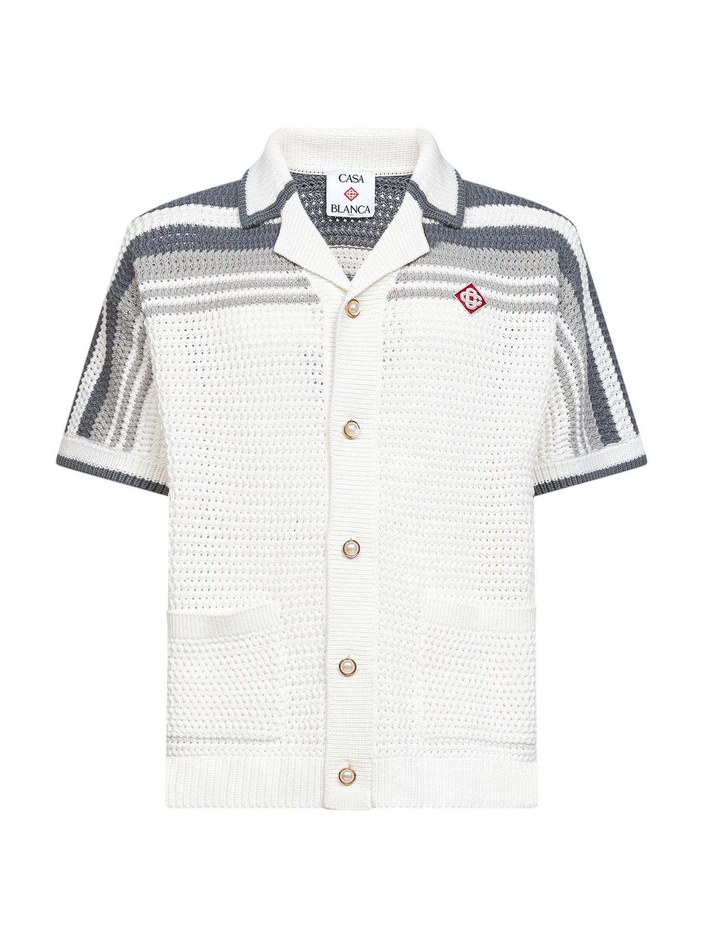 White and grey crochet cotton shirt