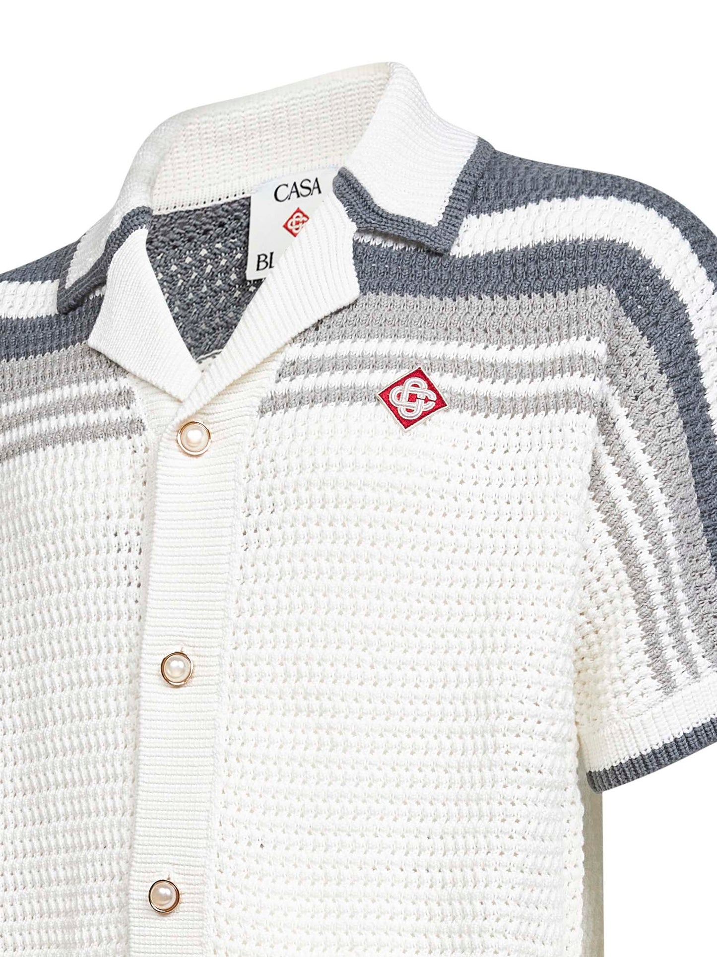 White and grey crochet cotton shirt