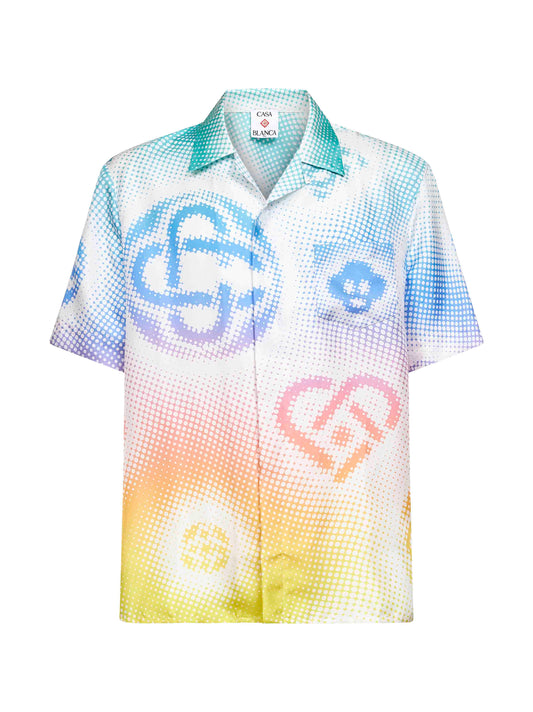 Camicia stampata Halftone Logo in raso di seta