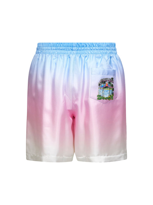 Printed silk twill Volcano Gradient shorts