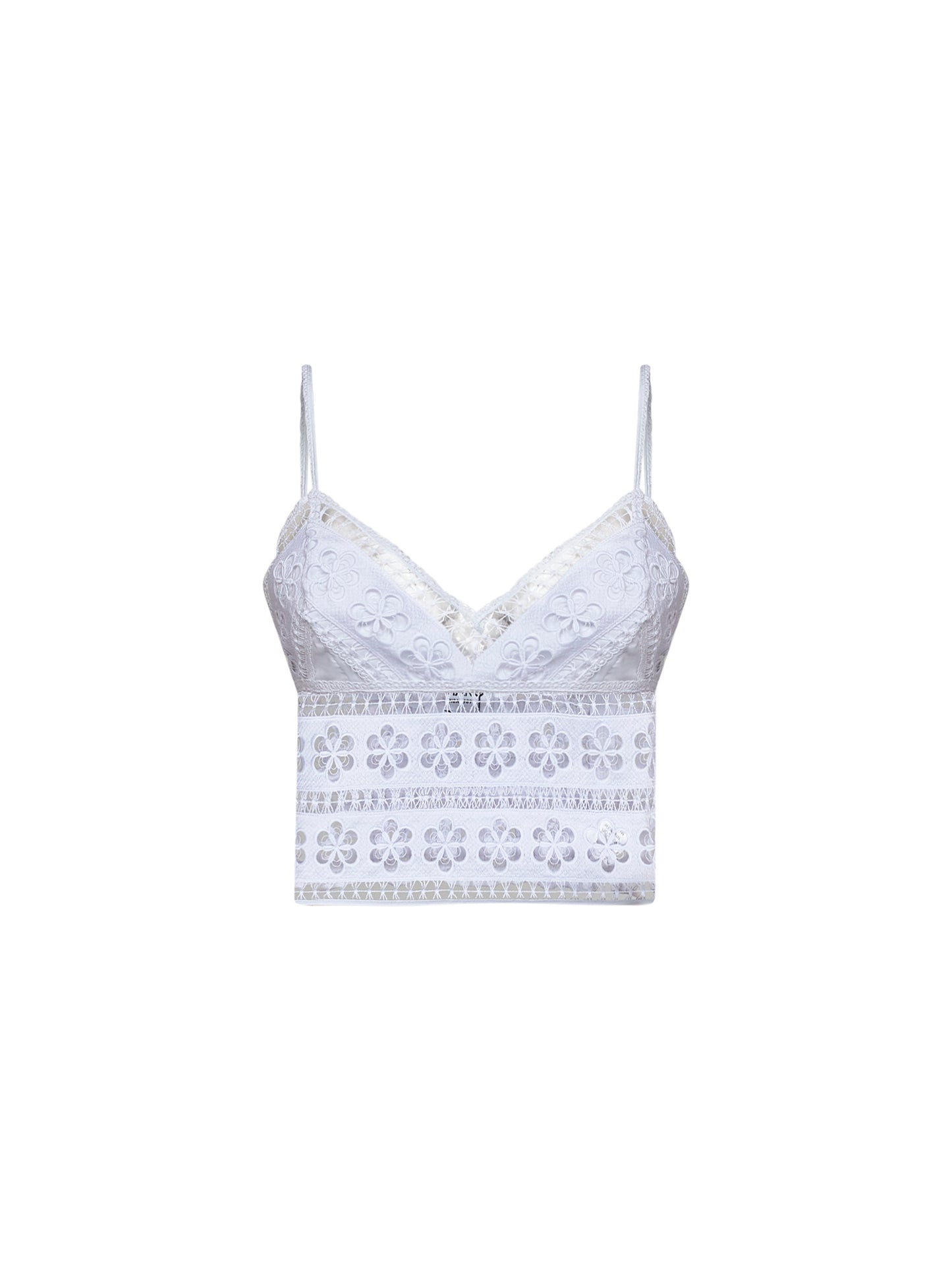 White floral lace and voile Melie cropped top