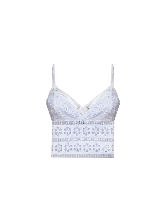 White floral lace and voile Melie cropped top
