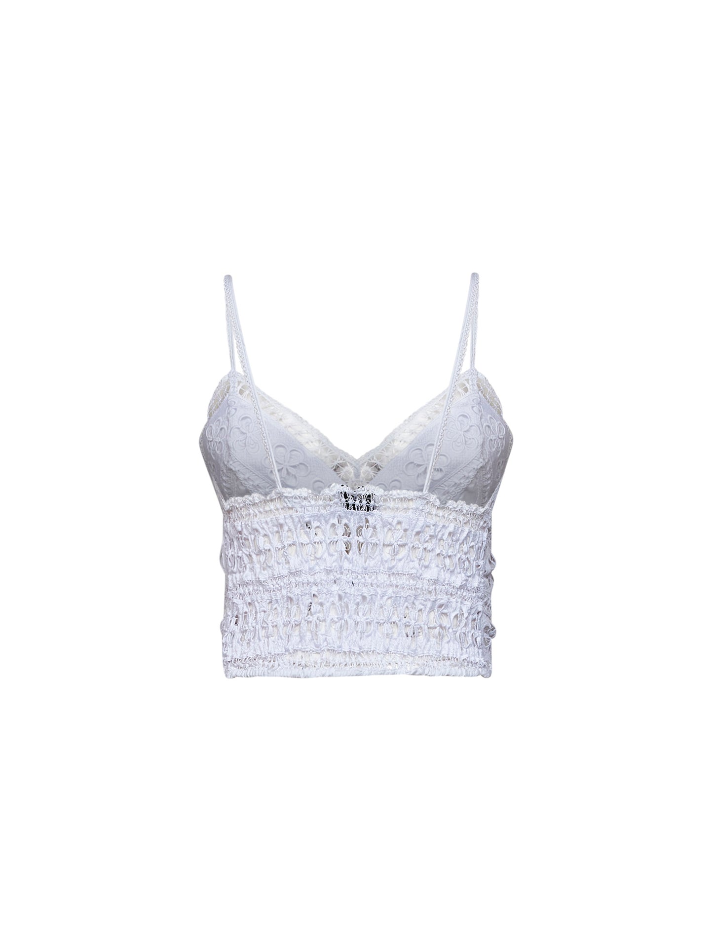 White floral lace and voile Melie cropped top