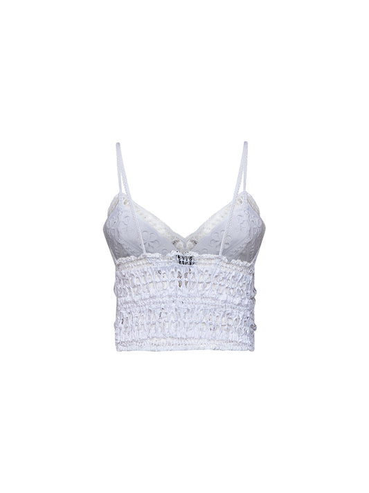 White floral lace and voile Melie cropped top