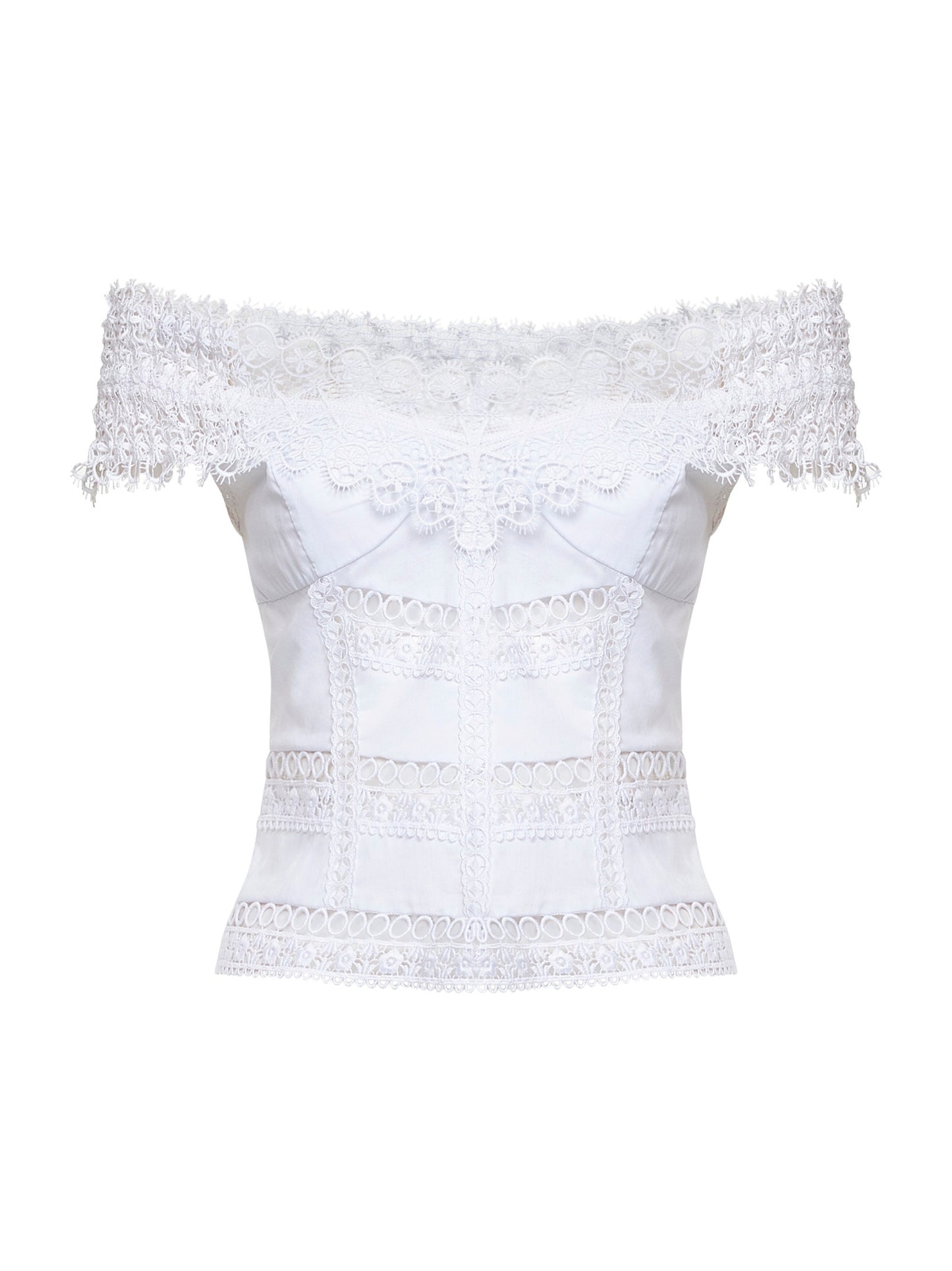 Top Elisette in voile e guipure bianco