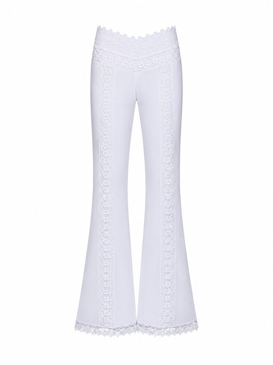 White floral lace and voile Vianora flared trousers