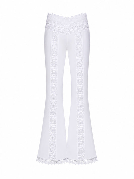 White floral lace and voile Vianora flared trousers