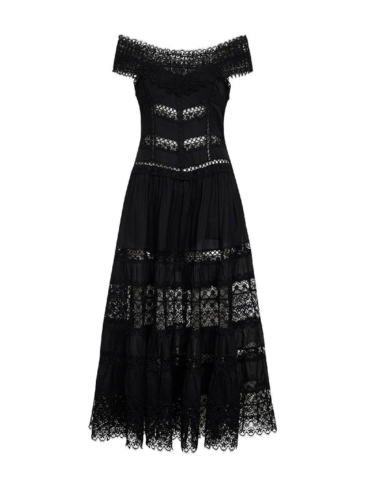 Black voile and guipure Amaira long dress