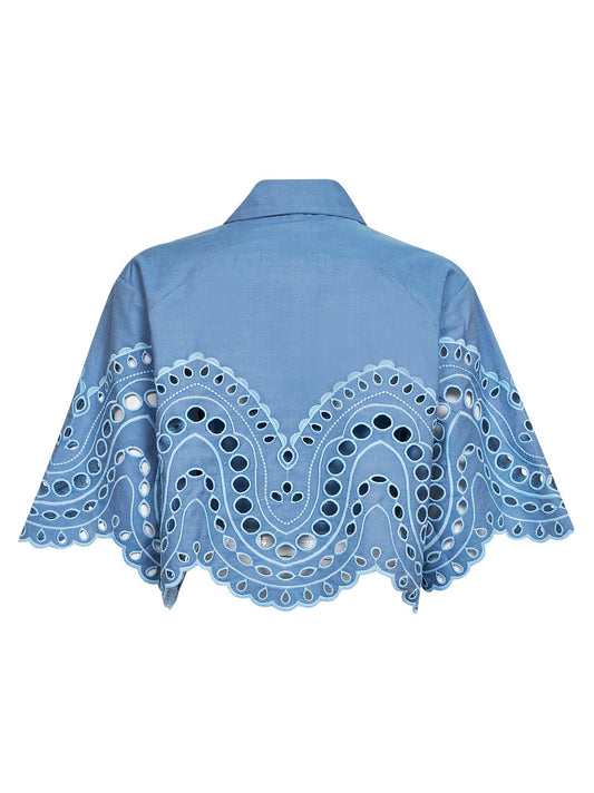 Blusa crop Storm in misto cotone ricamato azzurro<BR/>