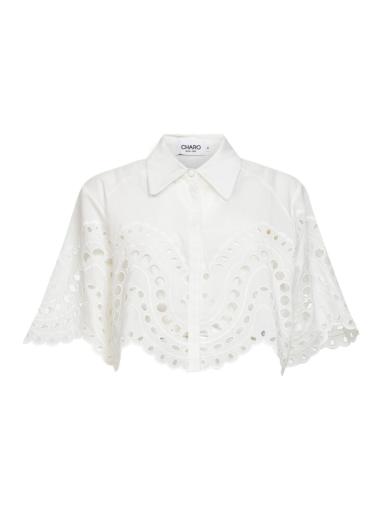 Blusa crop Storm in misto cotone ricamato bianco