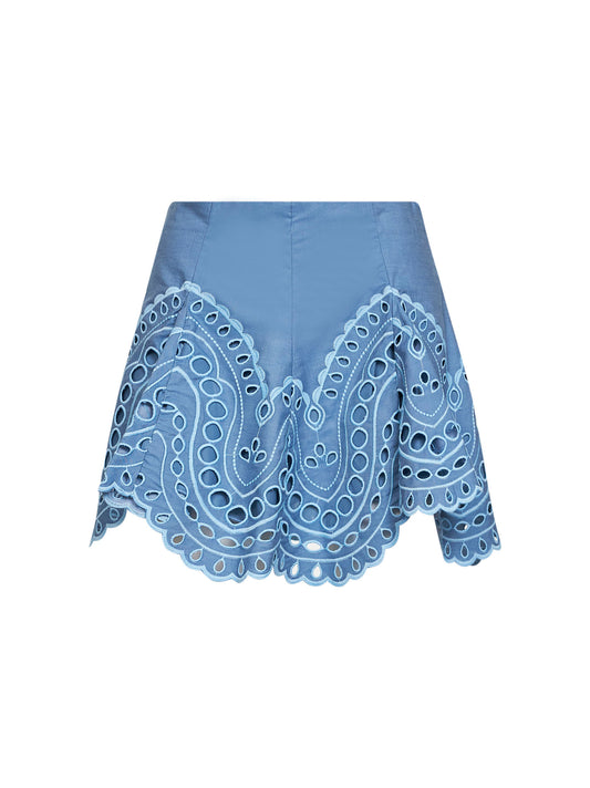Light blue embroidered cotton blend Sail mini skirt