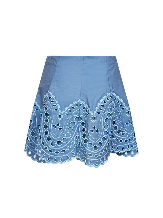 Light blue embroidered cotton blend Sail mini skirt