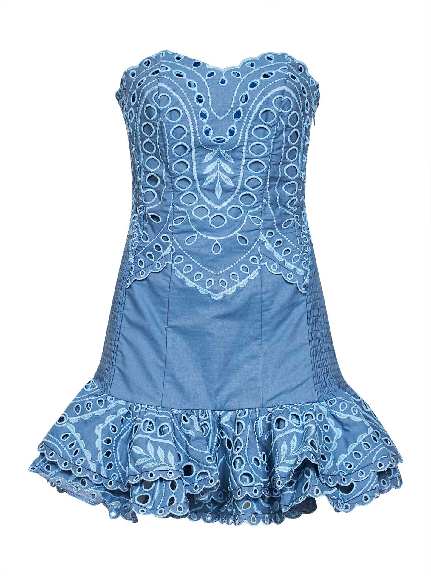 Miniabito bustier Salty in misto cotone ricamato azzurro