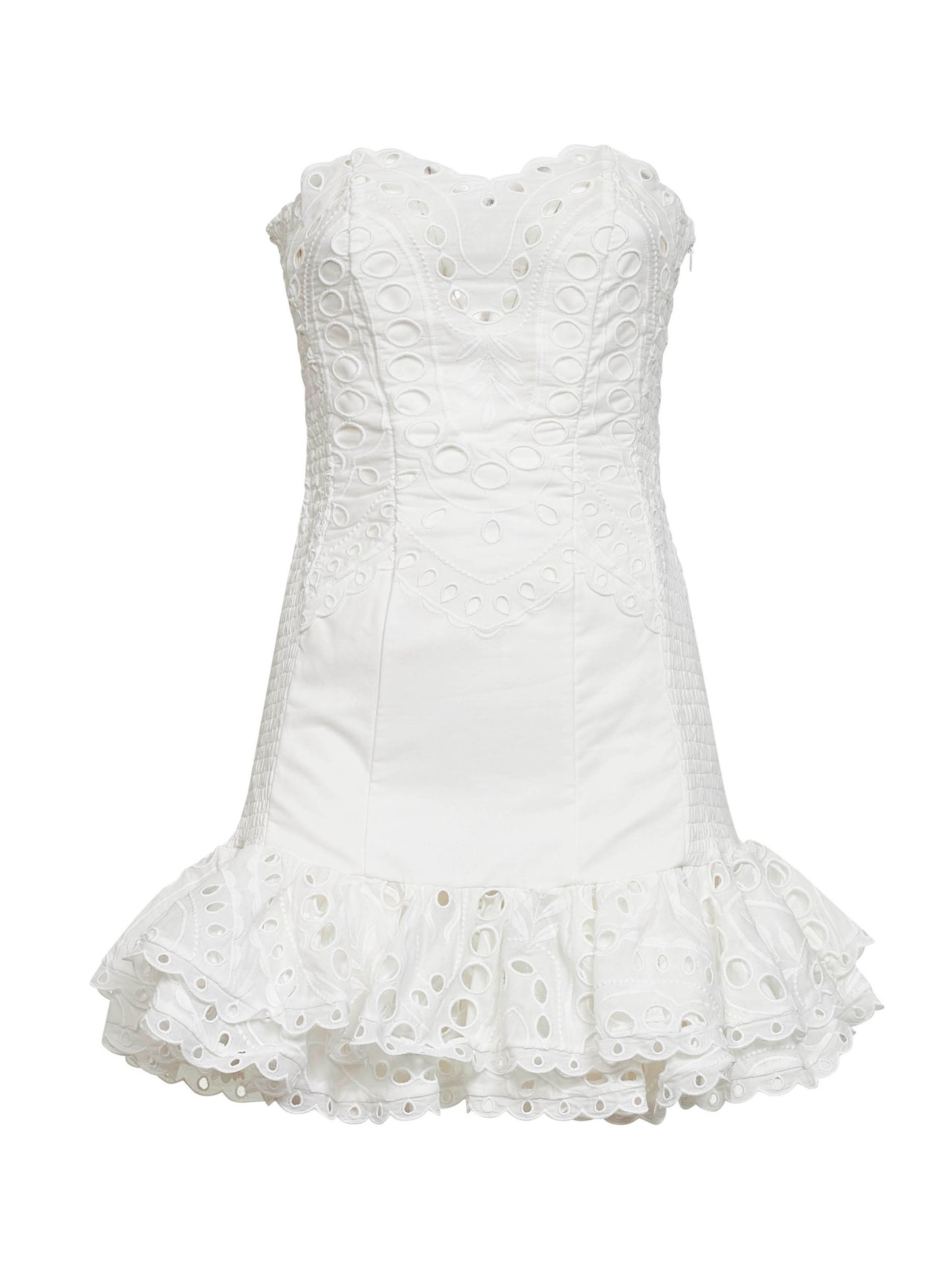 Miniabito bustier Salty in misto cotone ricamato bianco