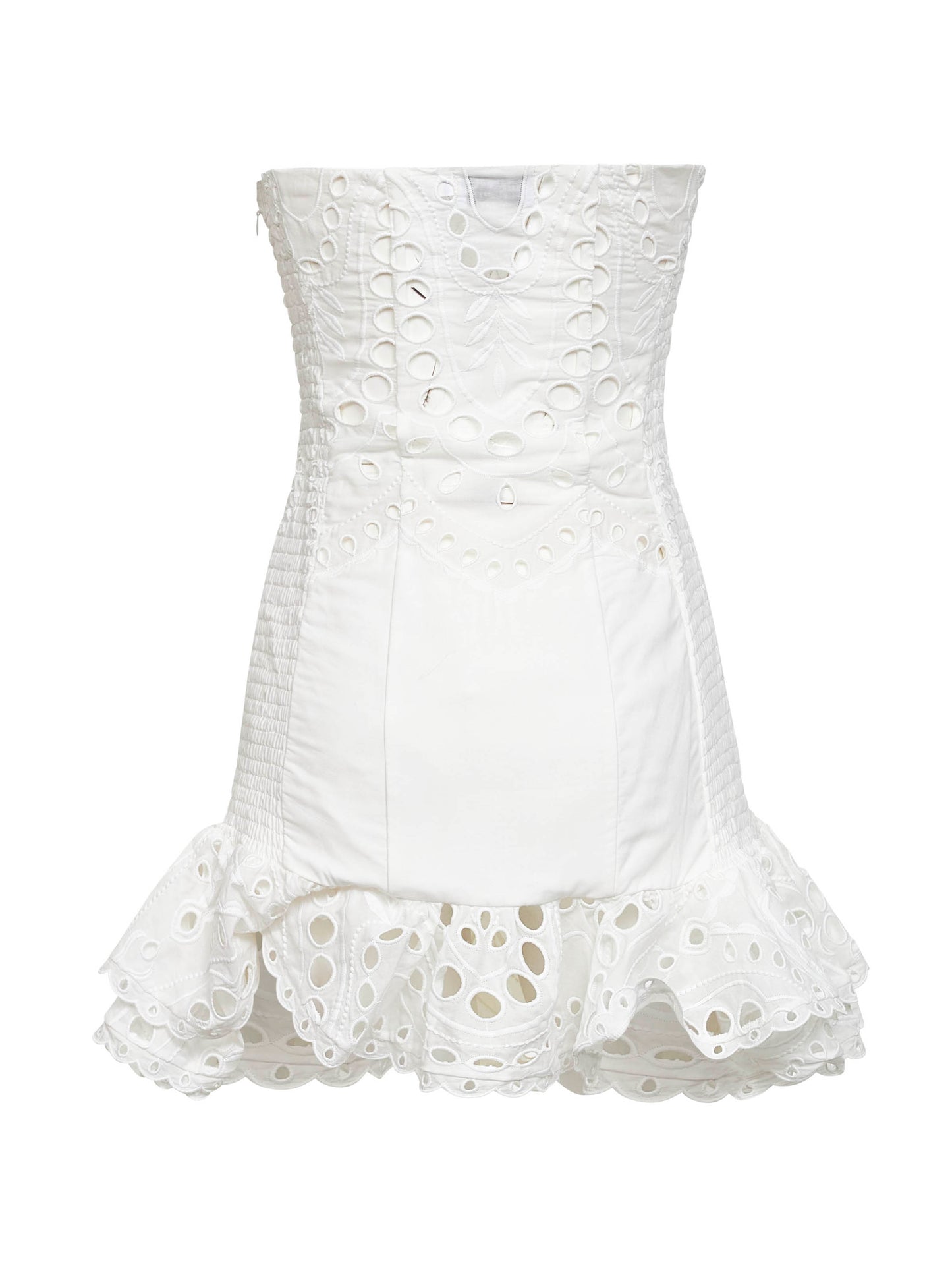 Miniabito bustier Salty in misto cotone ricamato bianco