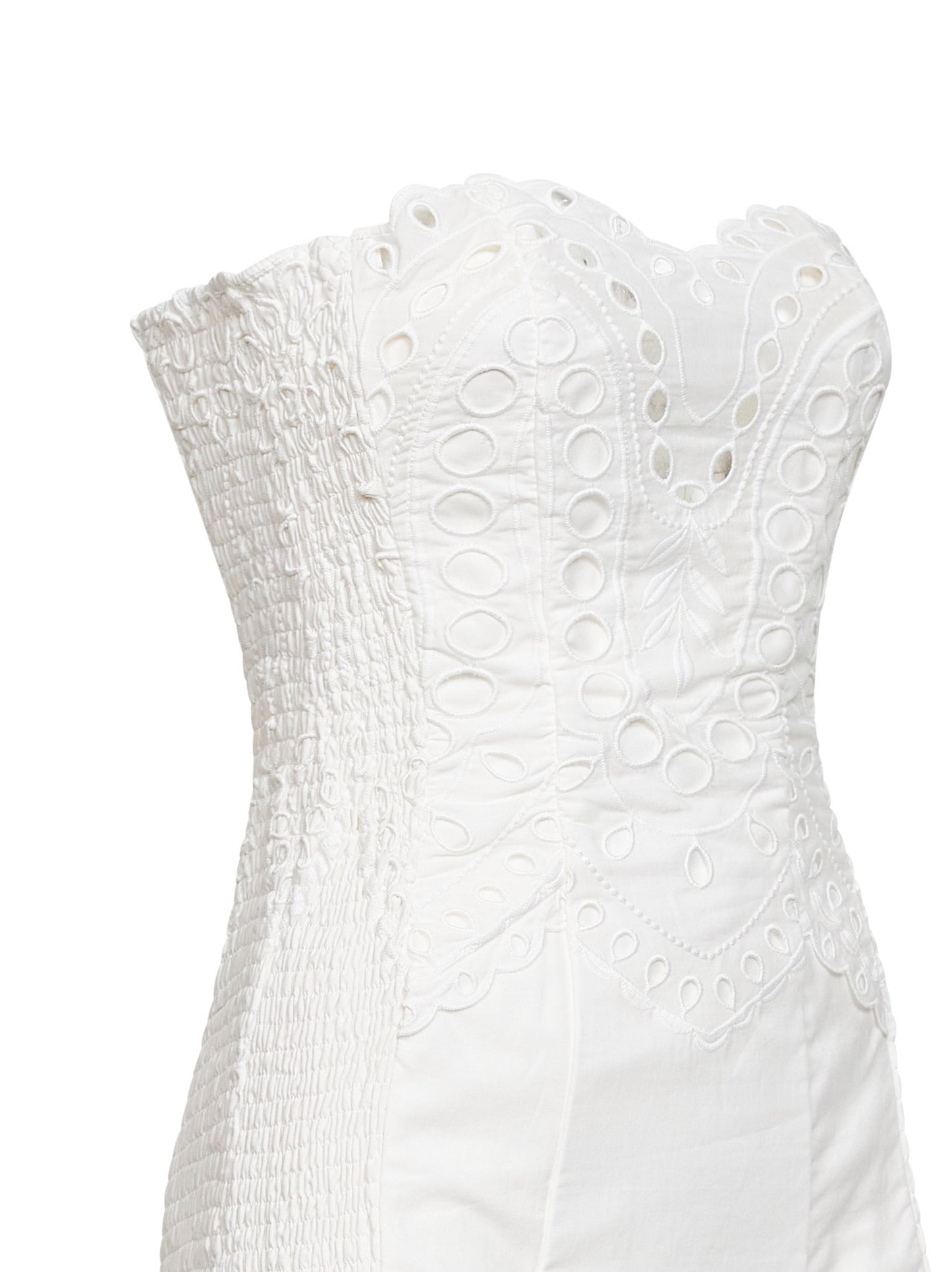 Miniabito bustier Salty in misto cotone ricamato bianco