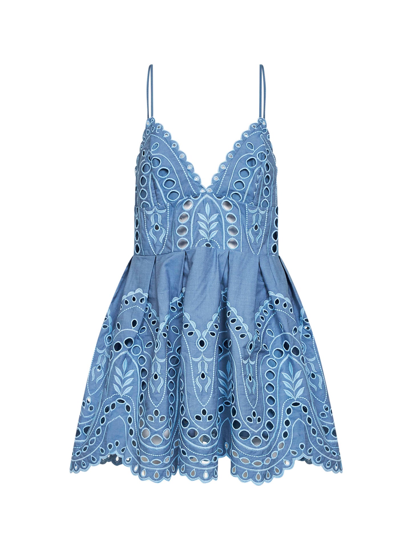 Miniabito Nix in misto cotone ricamato azzurro