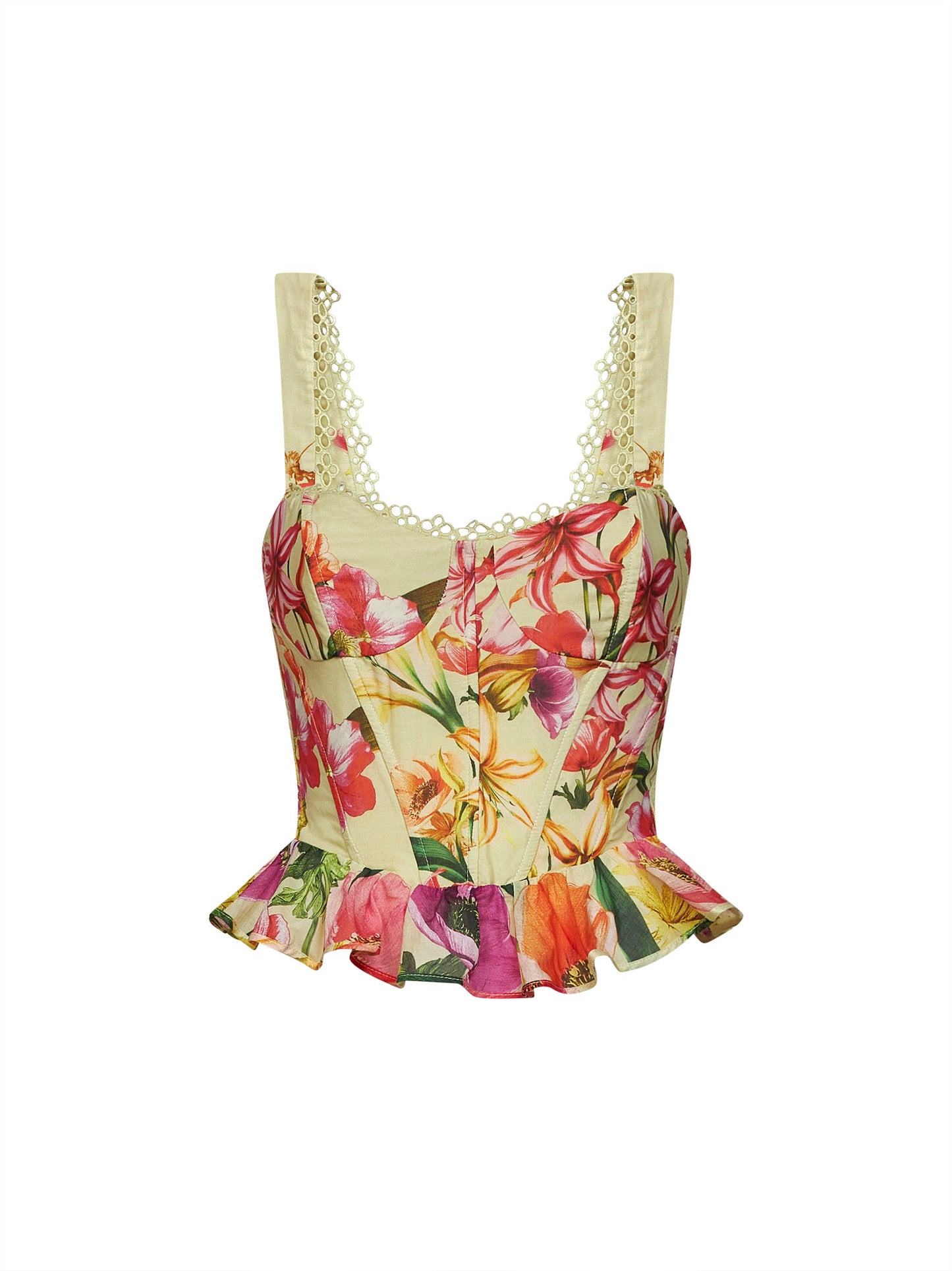 Top bustier Floret in cotone stampa floreale giallo<BR/>