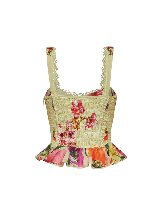 Yellow floral-print cotton Floret bustier top