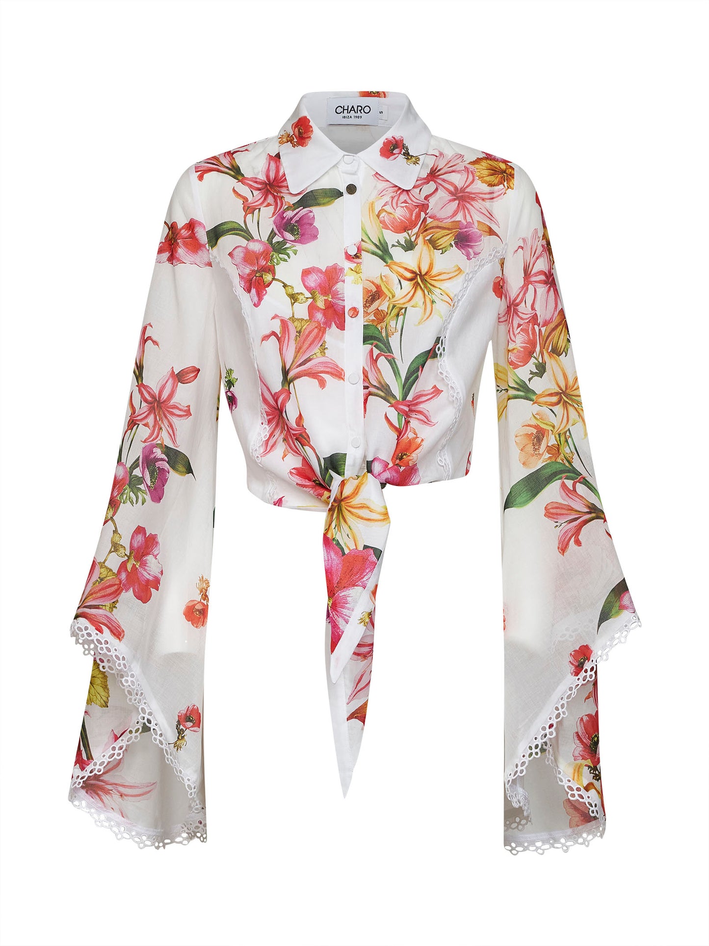 Blusa annodata in vita Lei in cotone stampa floreale bianco
