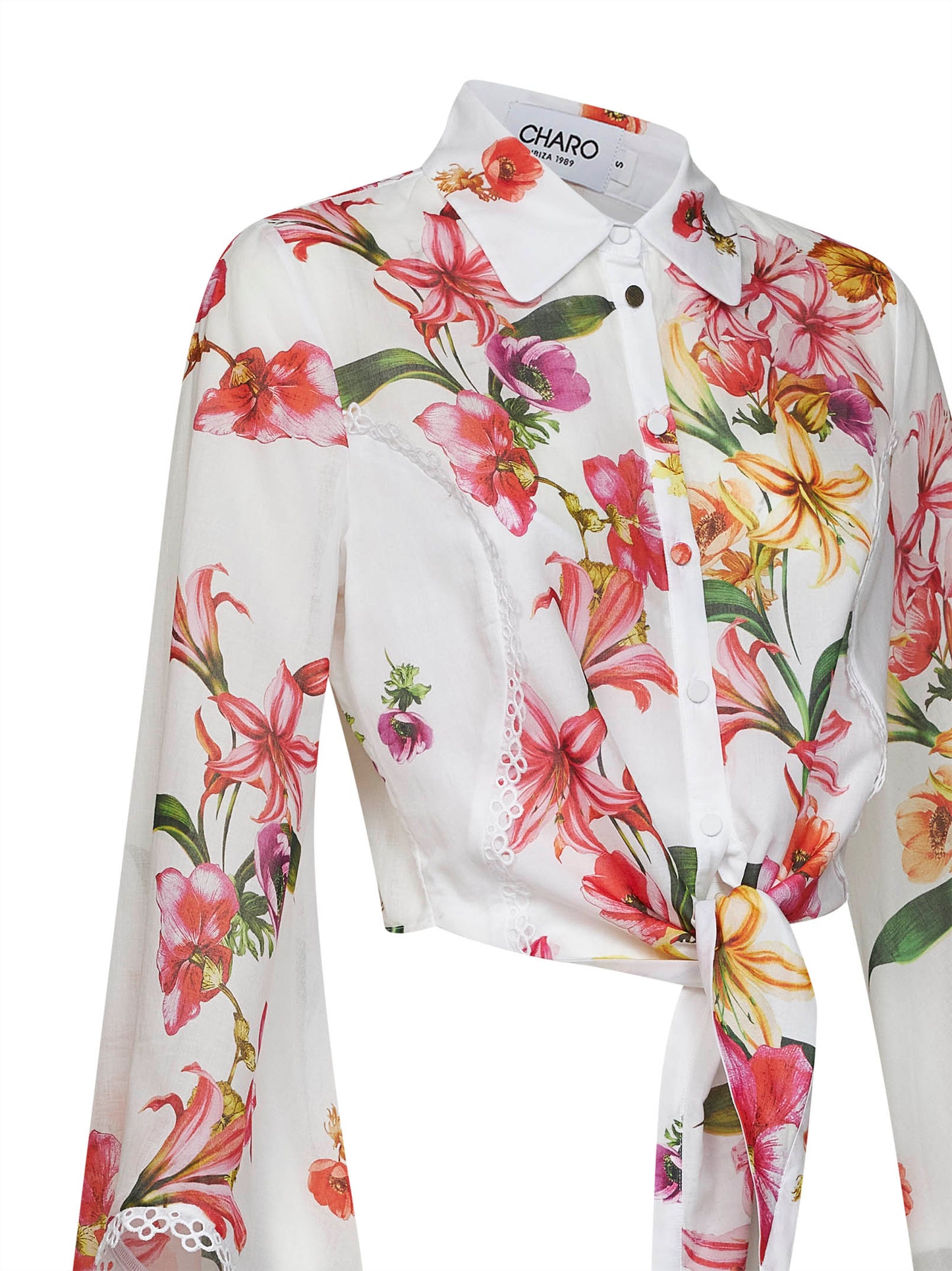 Blusa annodata in vita Lei in cotone stampa floreale bianco