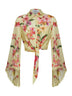 Yellow floral-print cotton blouse Lei tied-waist shirt