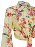 Yellow floral-print cotton blouse Lei tied-waist shirt