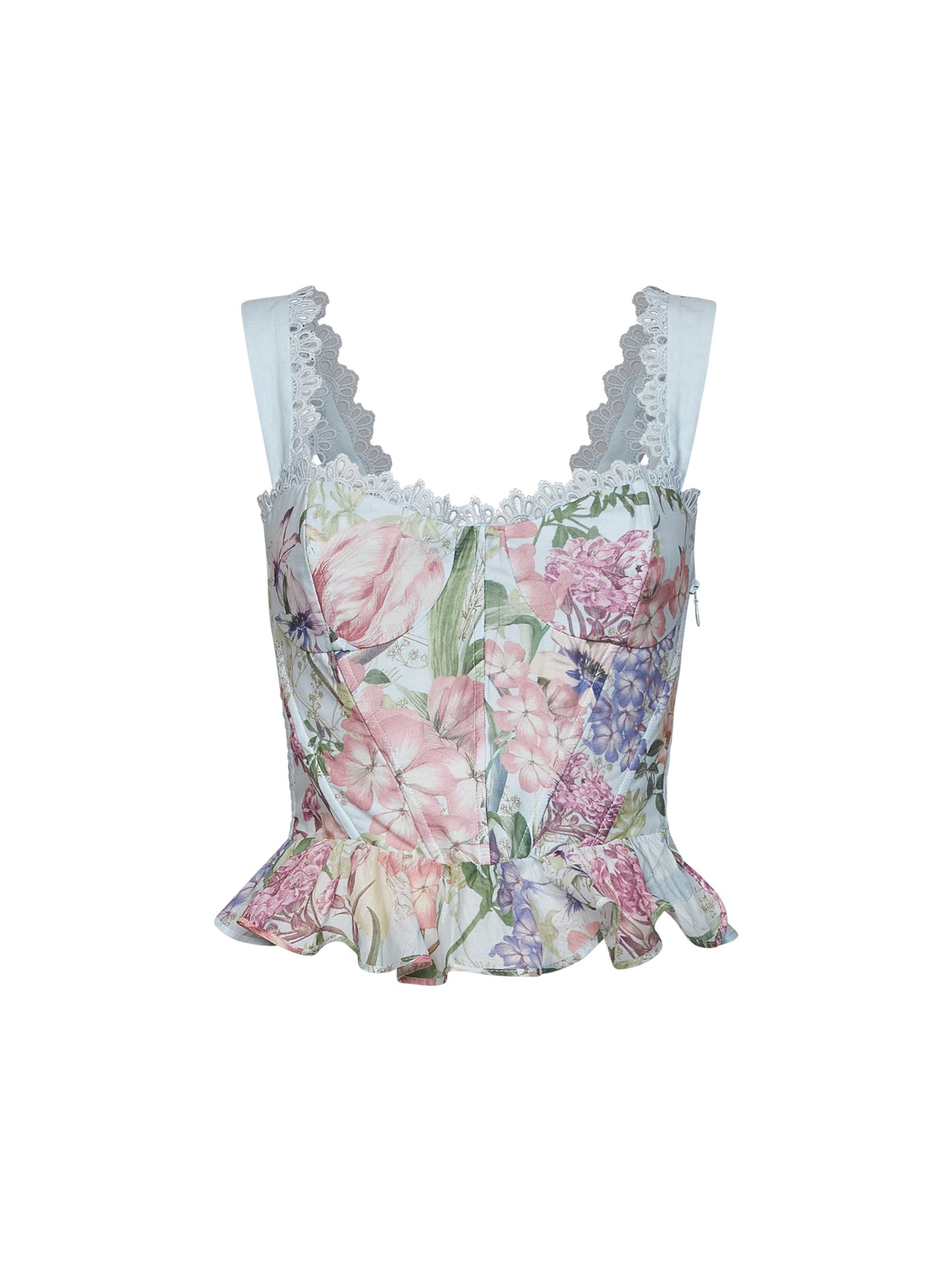 Light blue floral-print cotton Floret bustier top