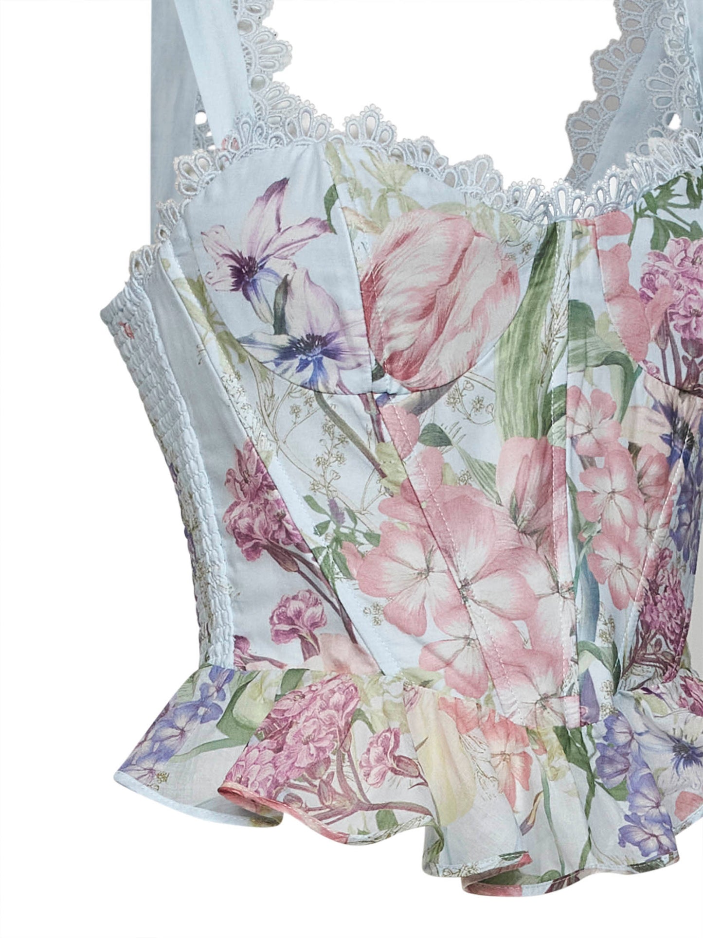 Light blue floral-print cotton Floret bustier top