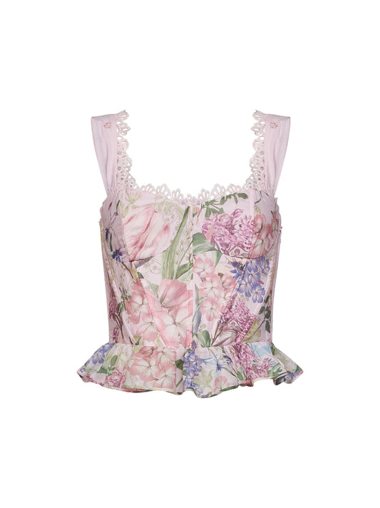 Pink floral-print cotton Floret bustier top