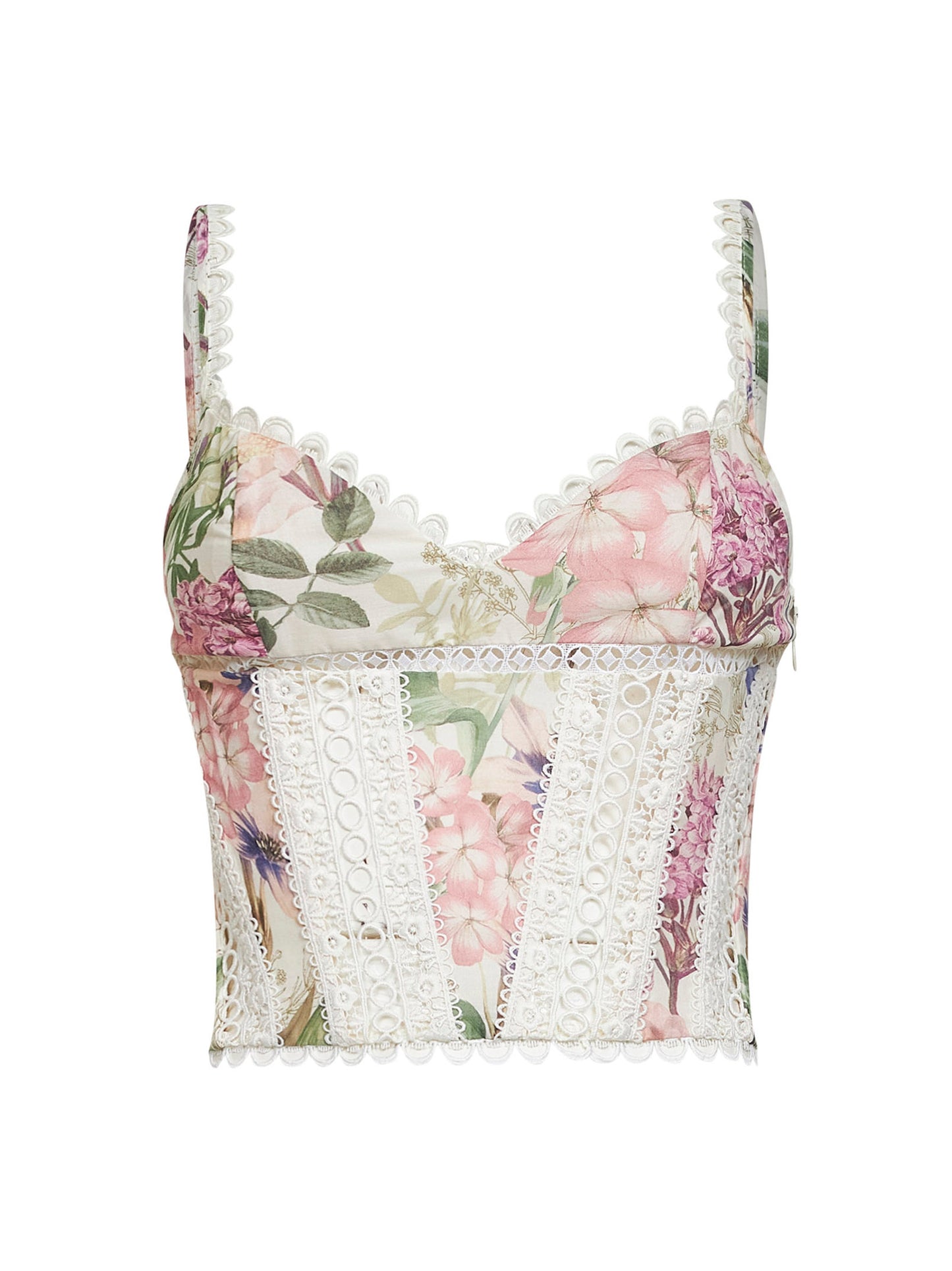 Top Poppy in misto cotone stampato e pizzo crema