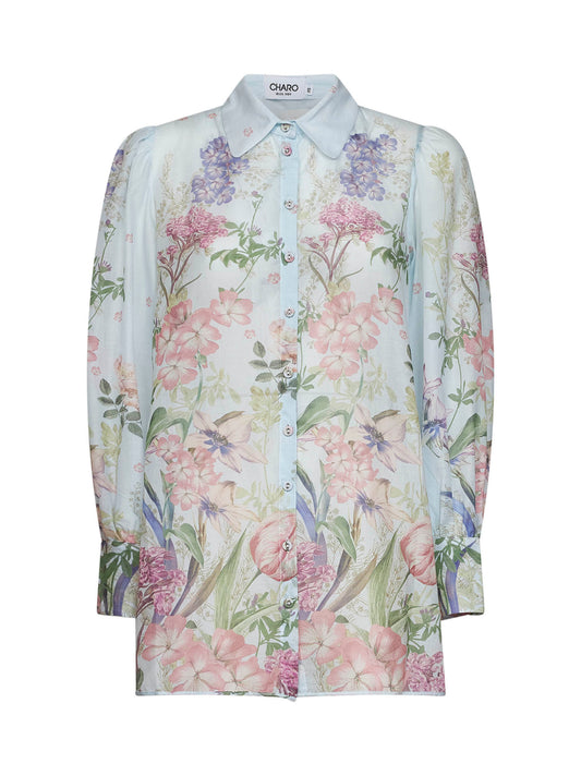 Light blue printed cotton blend Aster blouse